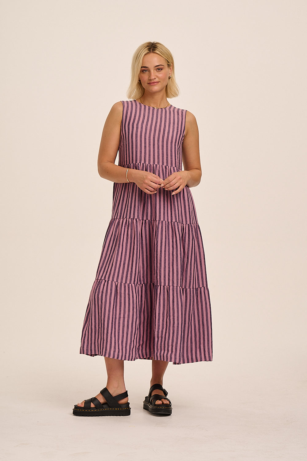 striped pink and purple dress Be The Moment Dress, Large - The Mint Julep Boutique relaxed silhouette Size Chic Bodycon Dress - Purple