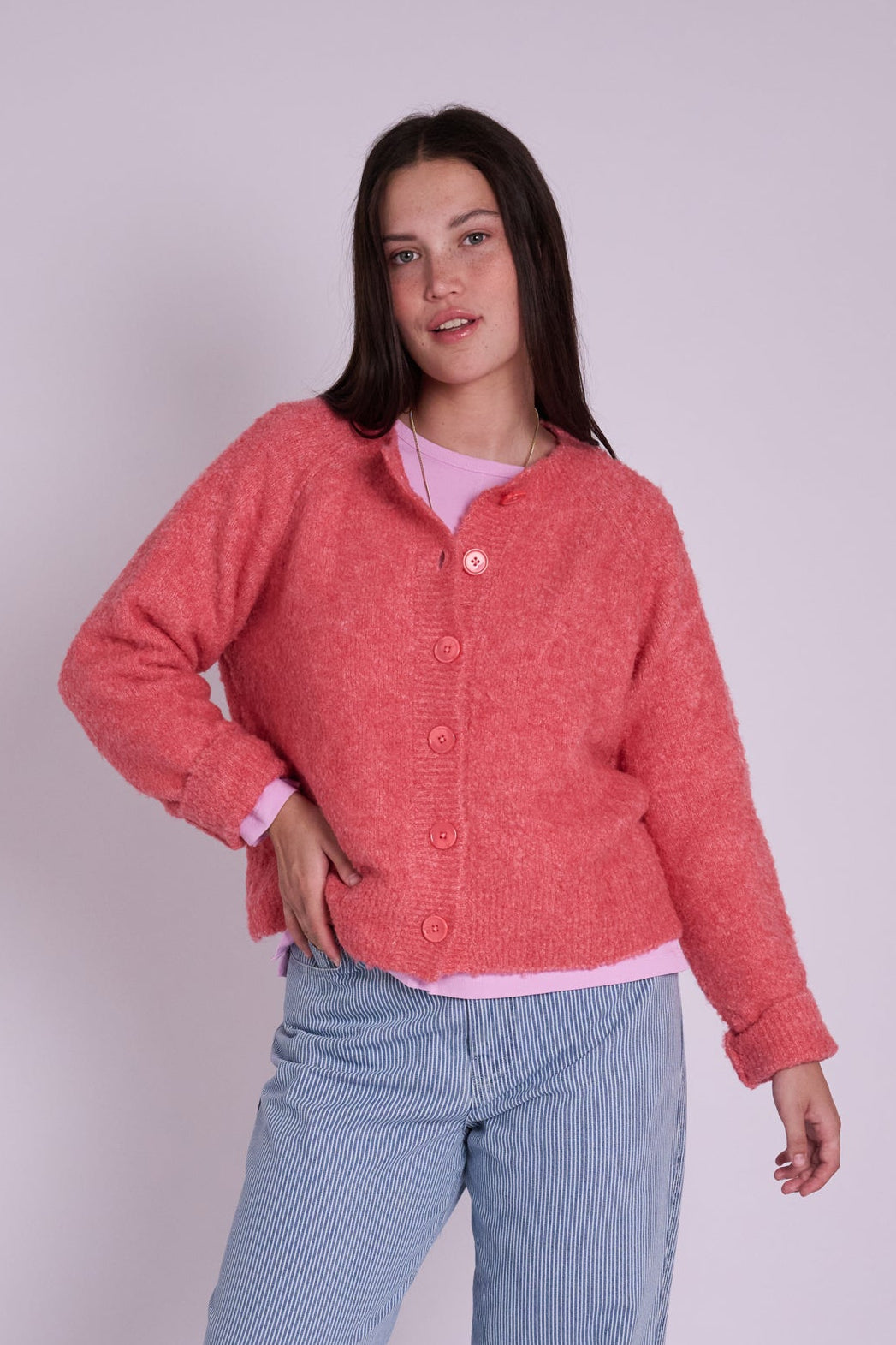 Clara Watermelon Boucle Cardigan