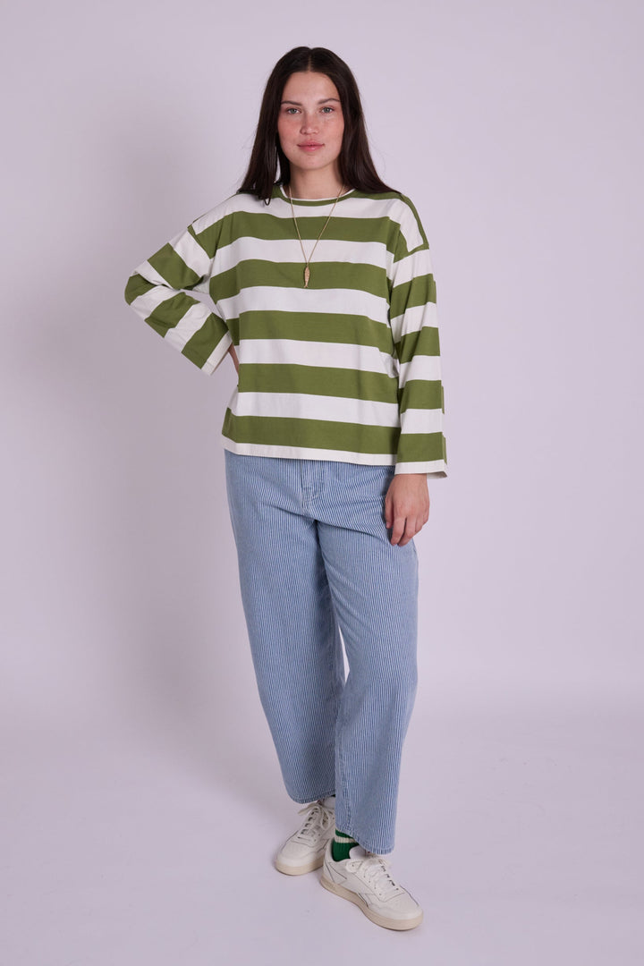 Eline Olive Green Stripe TShirt