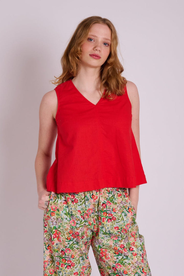 Marcy Red Linen Top