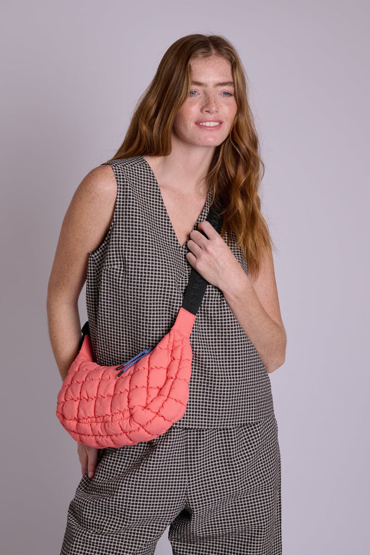 Dumpling Baby Coral Quilted Crossbody Bag