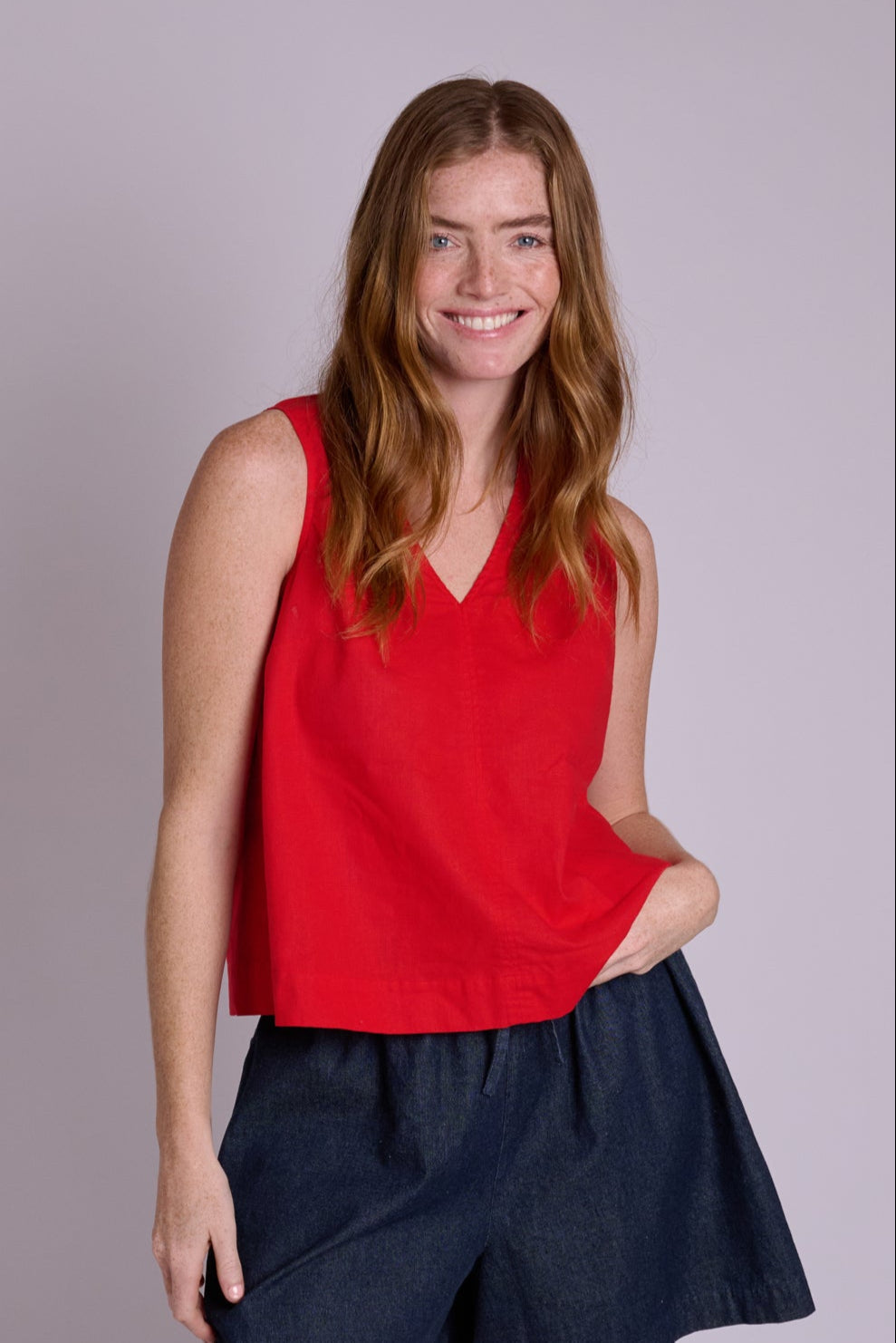 Marcy Red Linen Top