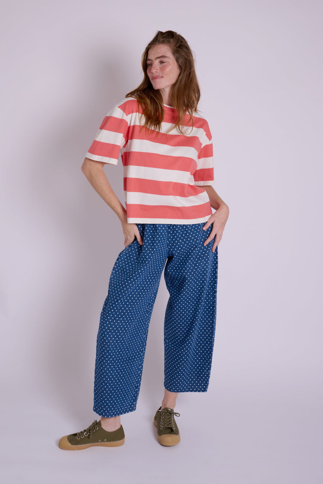 Juno Boxy Coral Stripe TShirt
