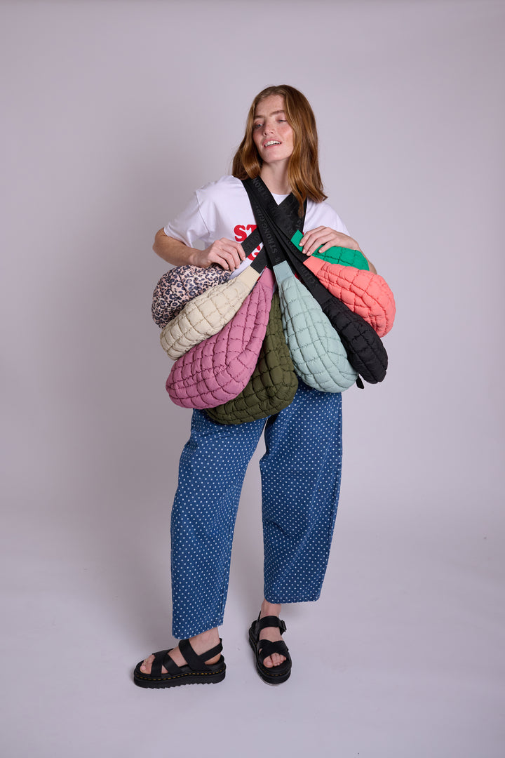 Dumpling Baby Coral Quilted Crossbody Bag