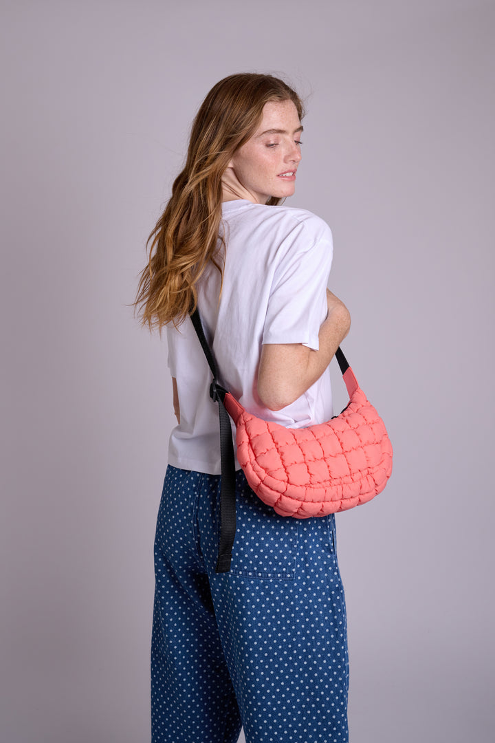 Dumpling Baby Coral Quilted Crossbody Bag