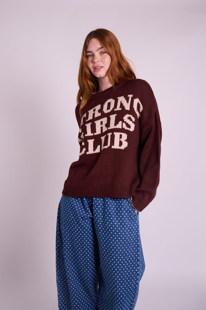 Knitted Strong Girls Club Jumper - Chocolate Fig