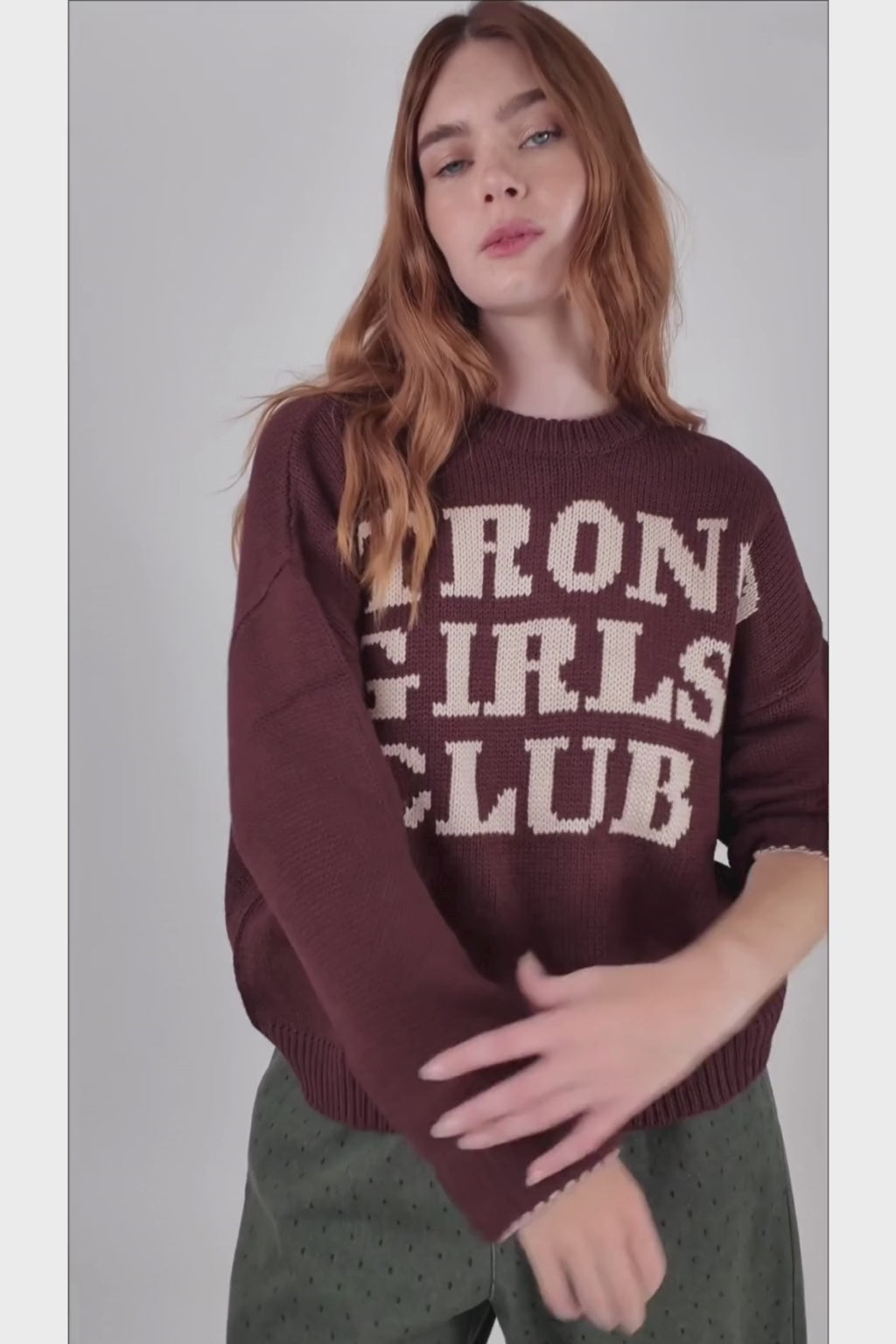 Knitted Strong Girls Club Jumper - Chocolate Fig