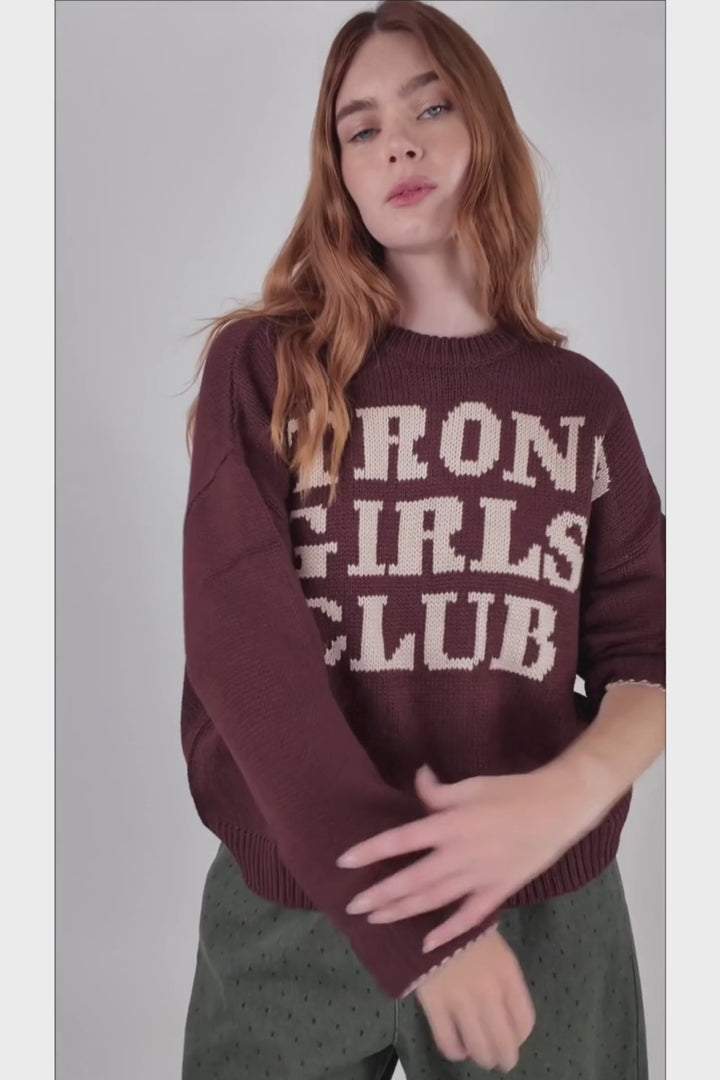 Knitted Strong Girls Club Jumper - Chocolate Fig