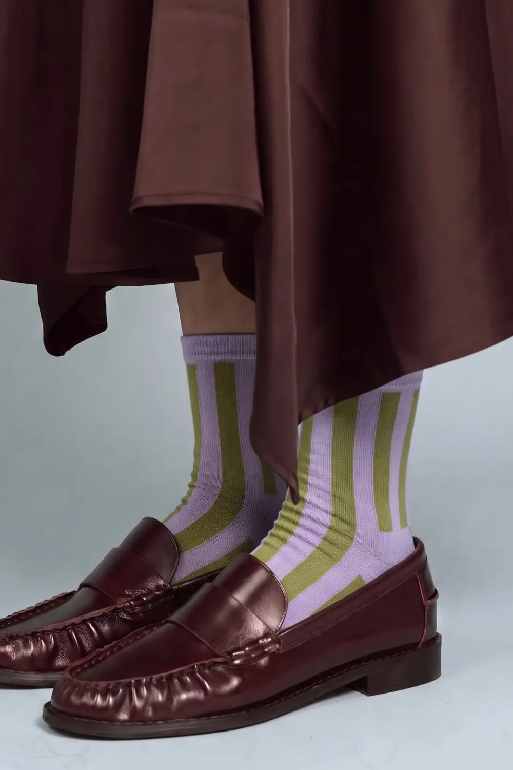 Klue Retro Striped socks - Lavender & Olive