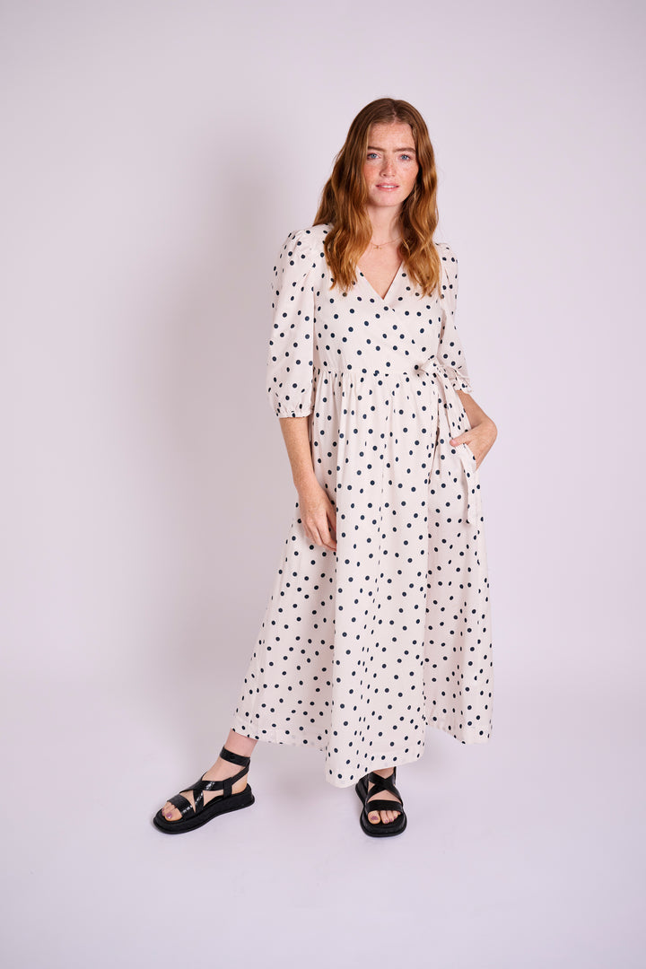 Tilly Dotty White Wrap Over Dress