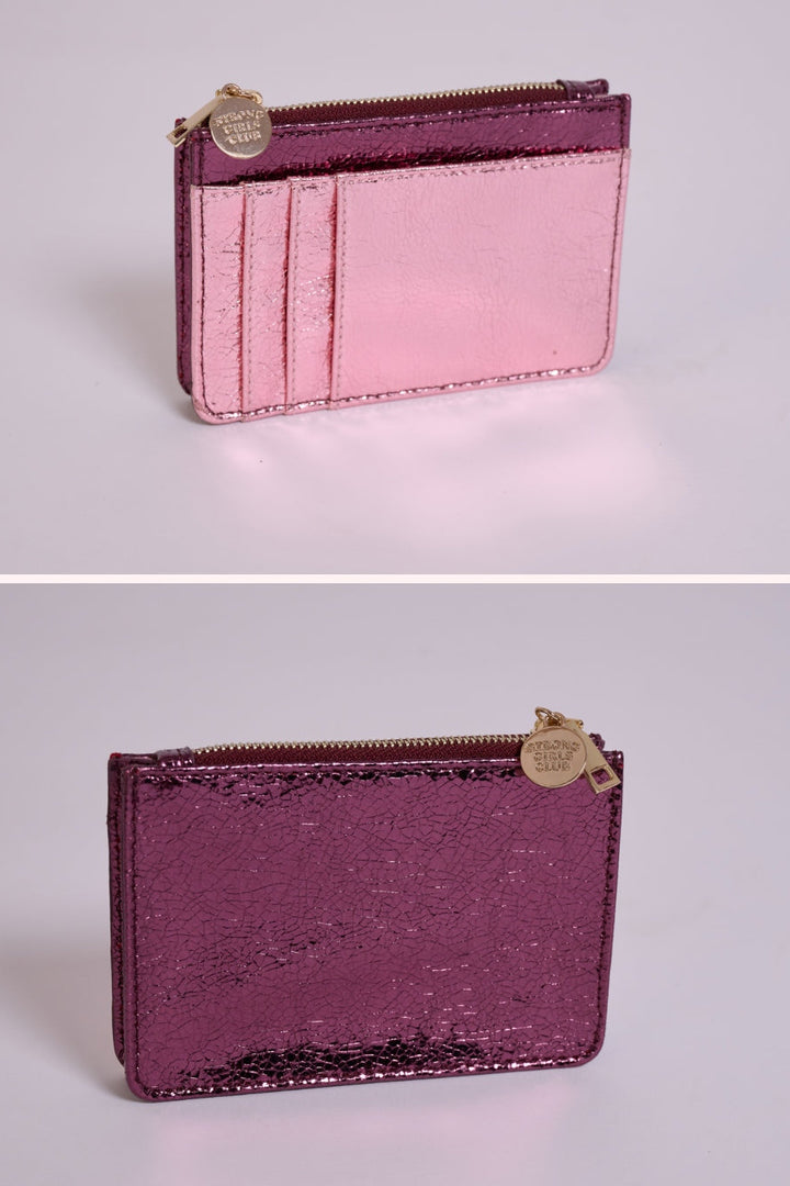 Crackle Metallic Zip Pocket Plum Purse