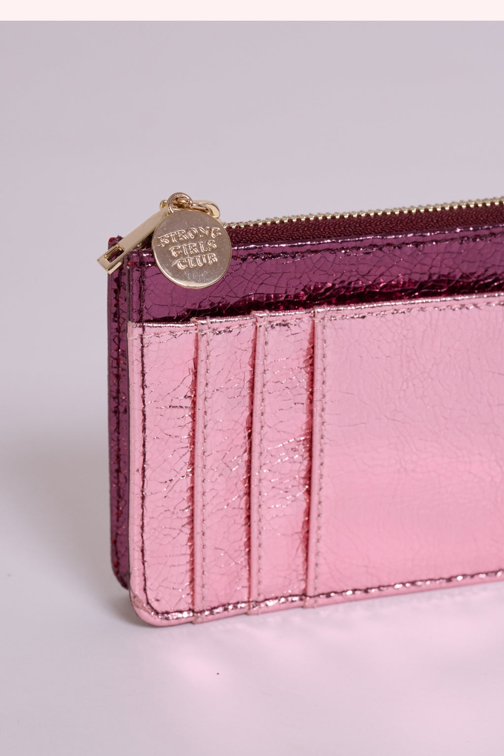Crackle Metallic Zip Pocket Plum Purse