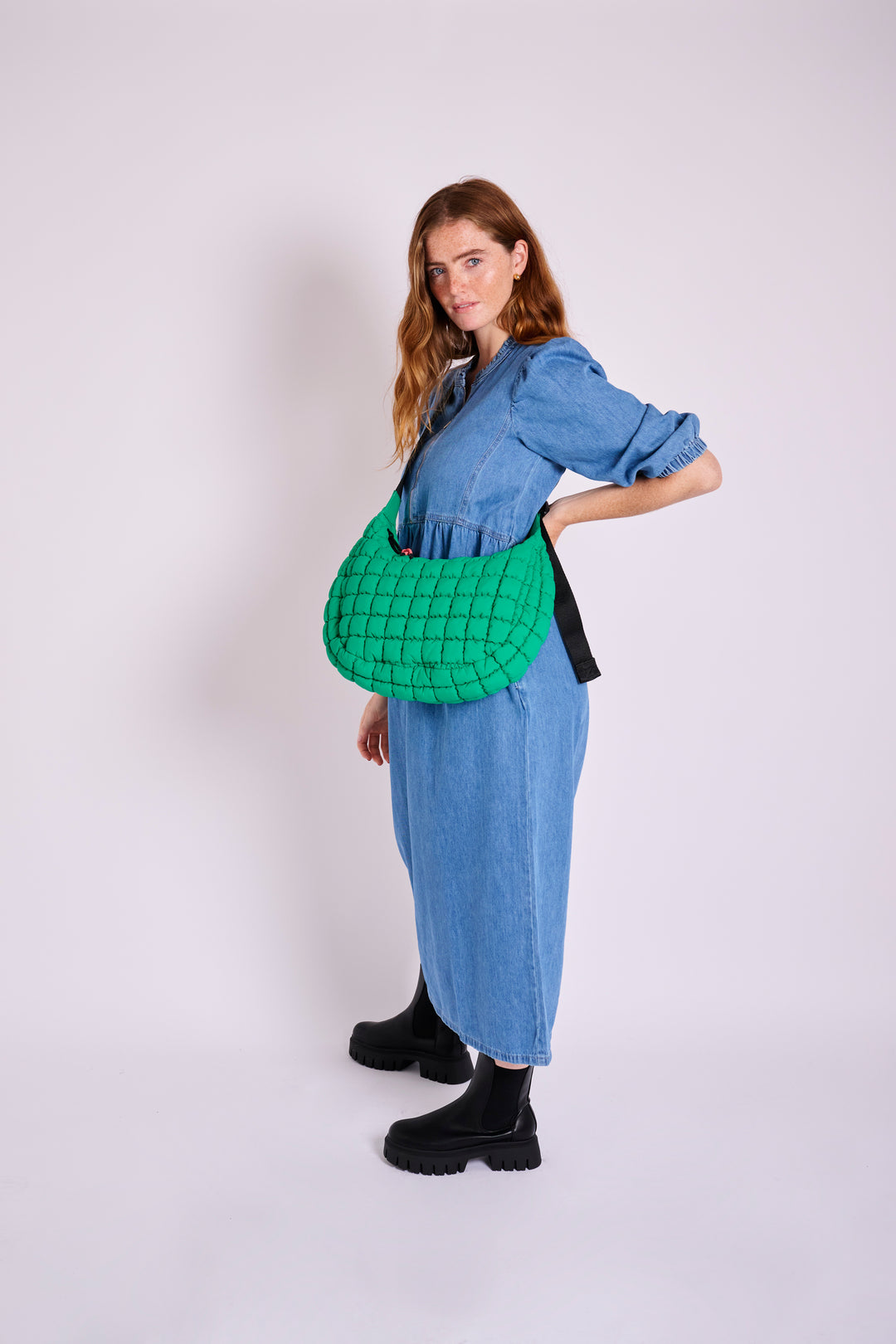 Dumpling Green Quilted Crossbody Bag