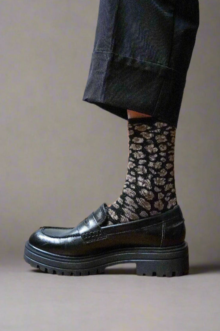 Klue Leopard Black Glitter Socks
