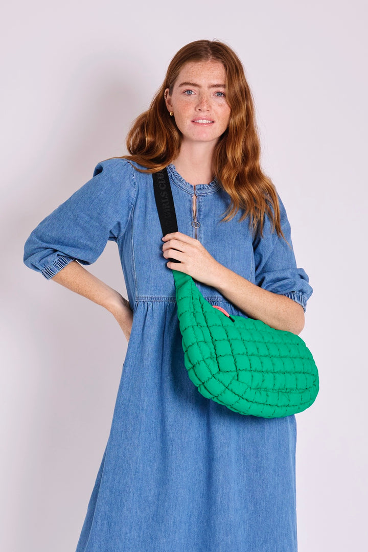 Dumpling Green Quilted Crossbody Bag