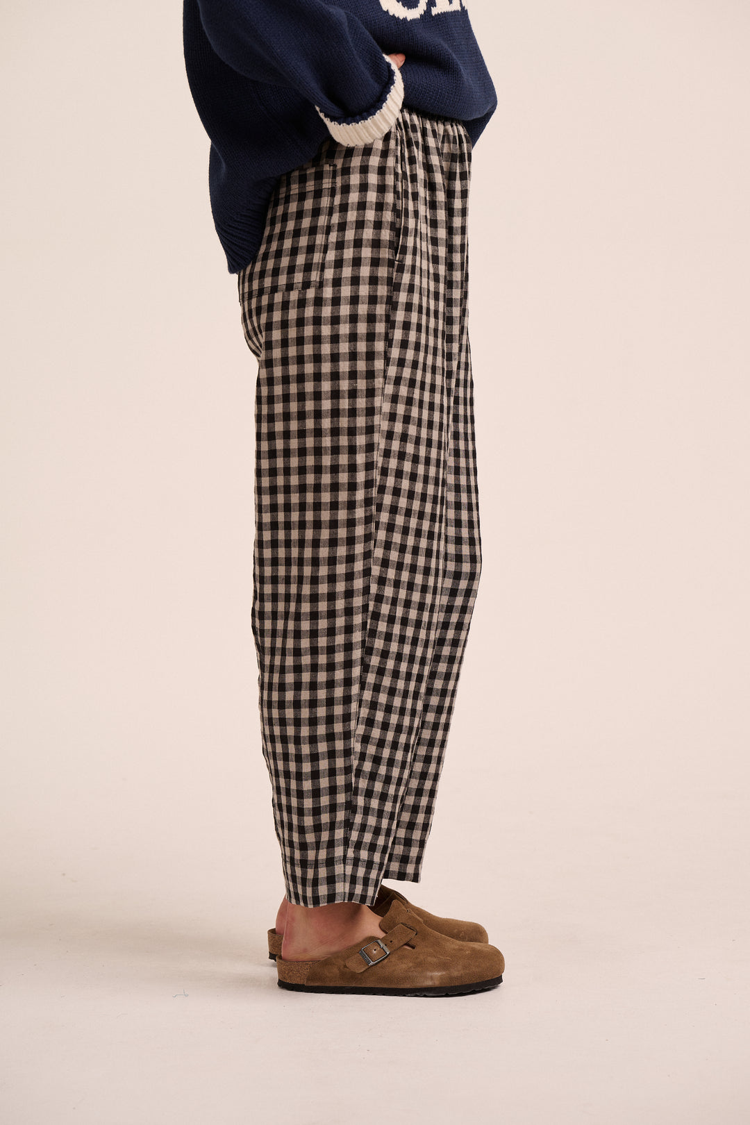 Peggy Linen Trousers - Black & Ecru Gingham