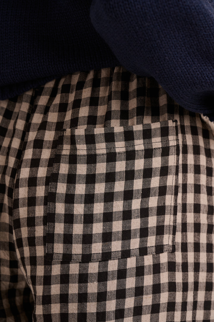 Peggy Linen Trousers - Black & Ecru Gingham