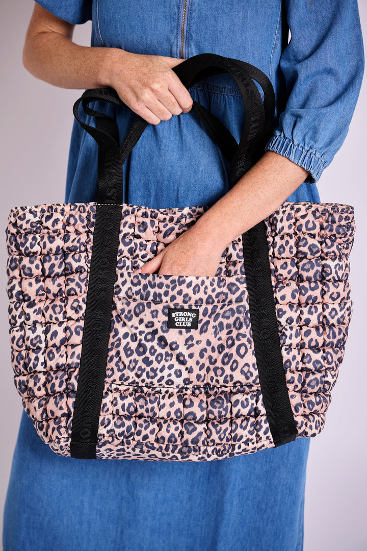 Dumpling Quilted Leopard Tote Bag