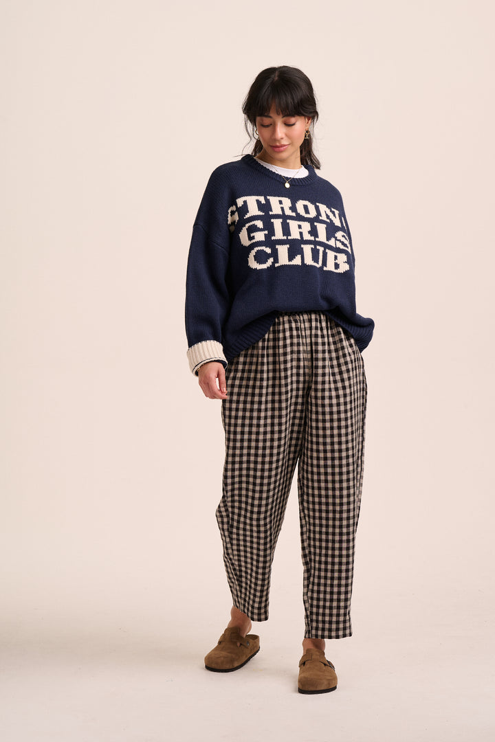 Peggy Linen Trousers - Black & Ecru Gingham