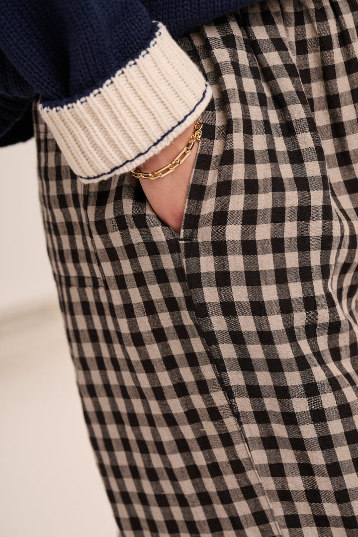 Peggy Linen Trousers - Black & Ecru Gingham