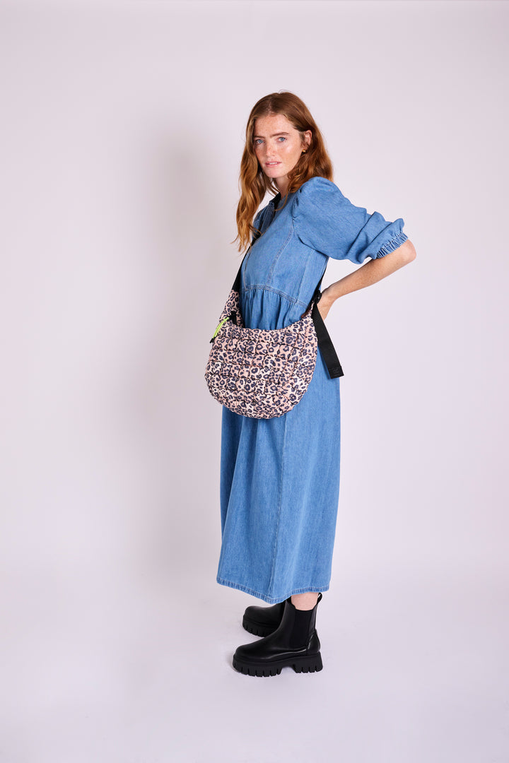 Dumpling Leopard Quilted Crossbody Bag