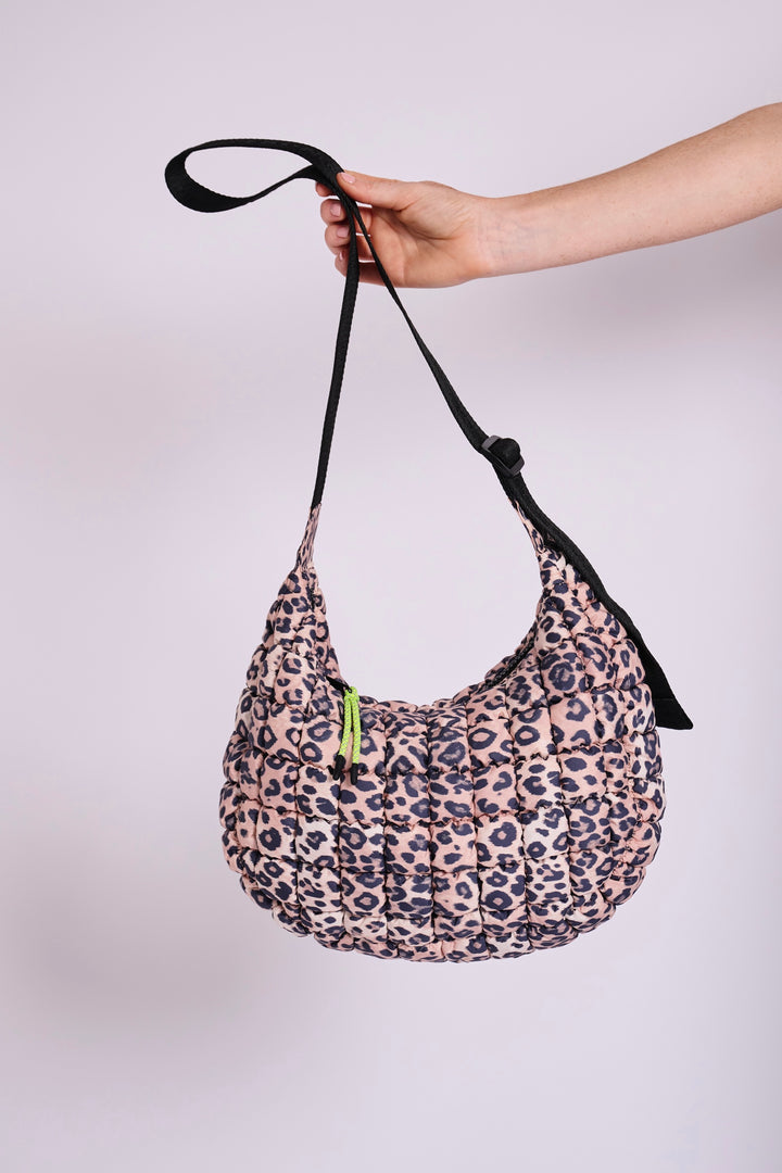 Dumpling Leopard Quilted Crossbody Bag