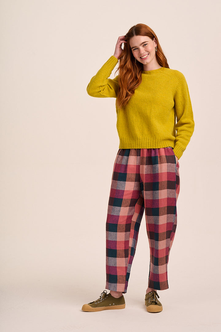 Peggy Linen Trousers - Berry Check