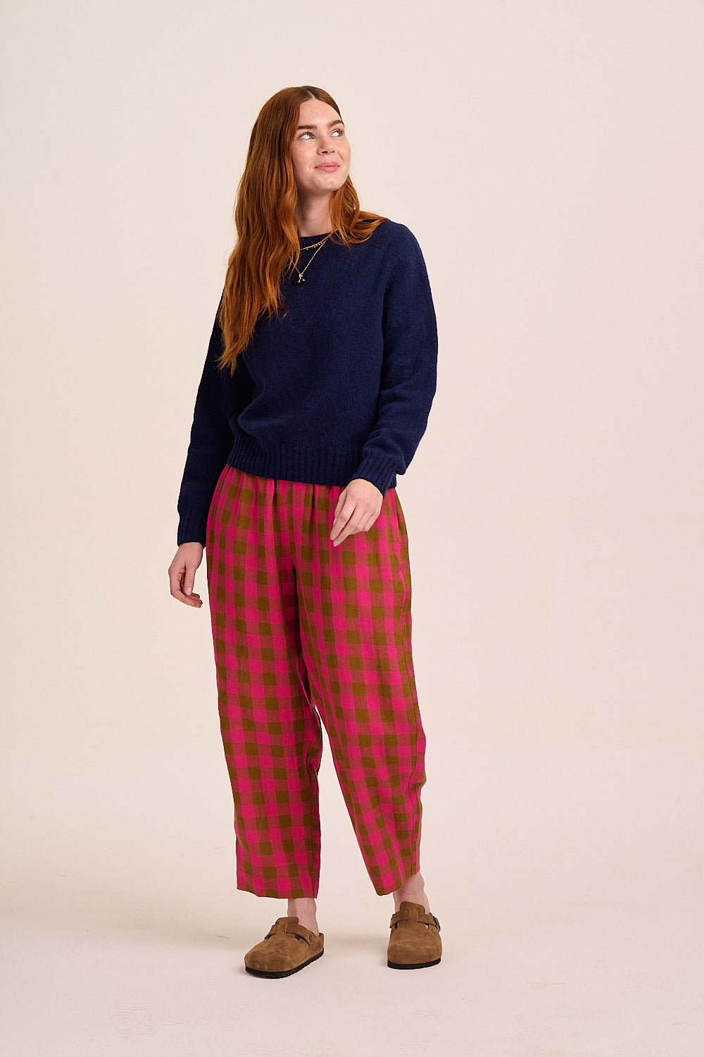Peggy Linen Trousers - Rhubarb Toffee Check