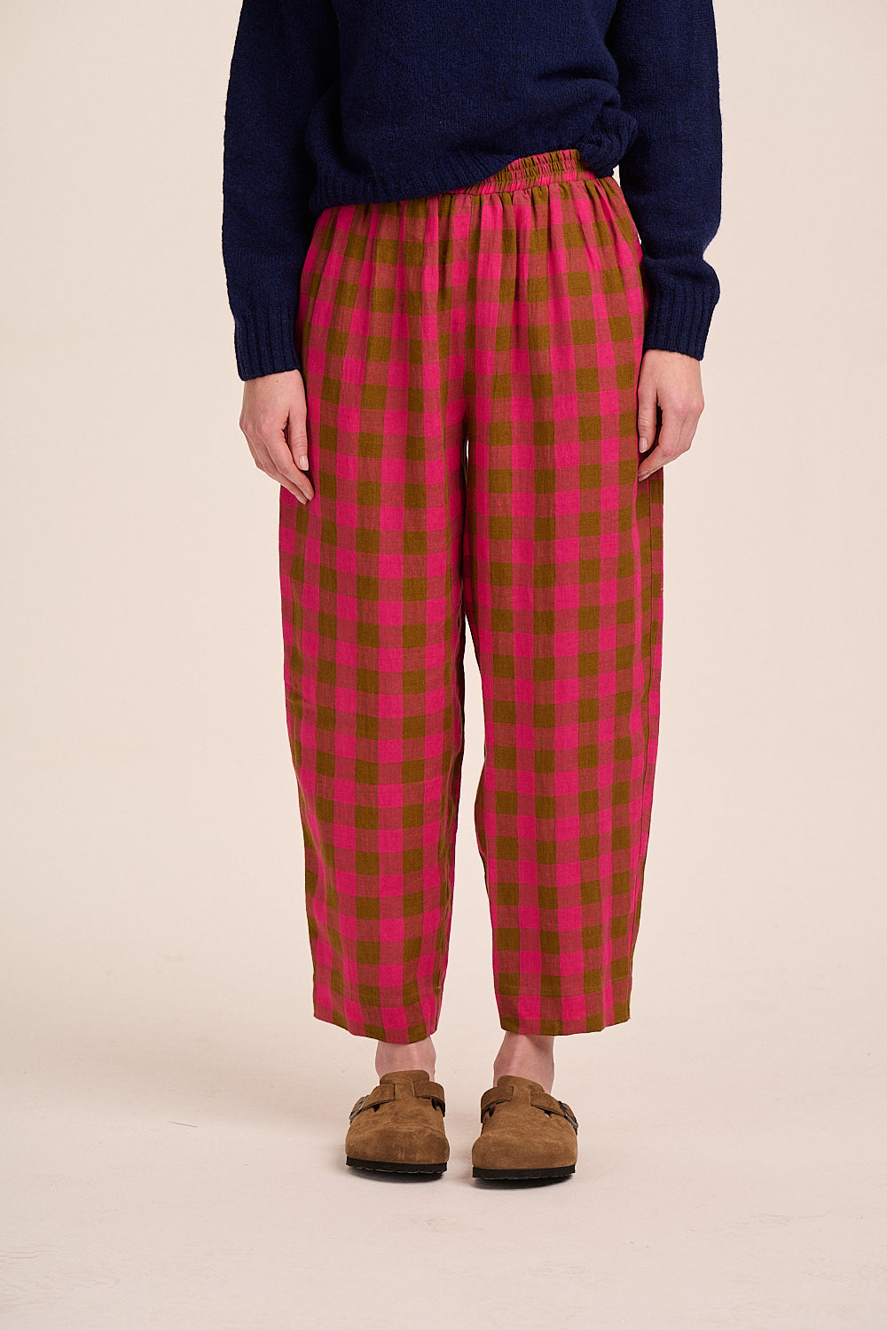 Peggy Linen Trousers - Rhubarb Toffee Check