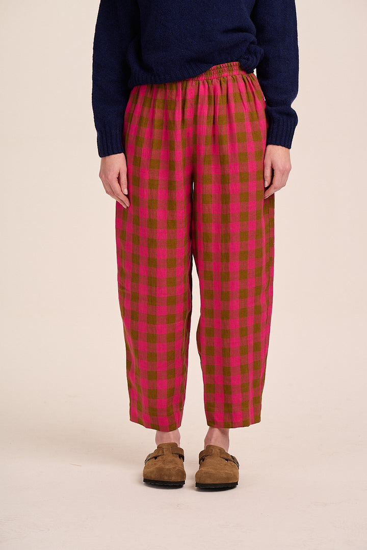 Peggy Linen Trousers - Rhubarb Toffee Check