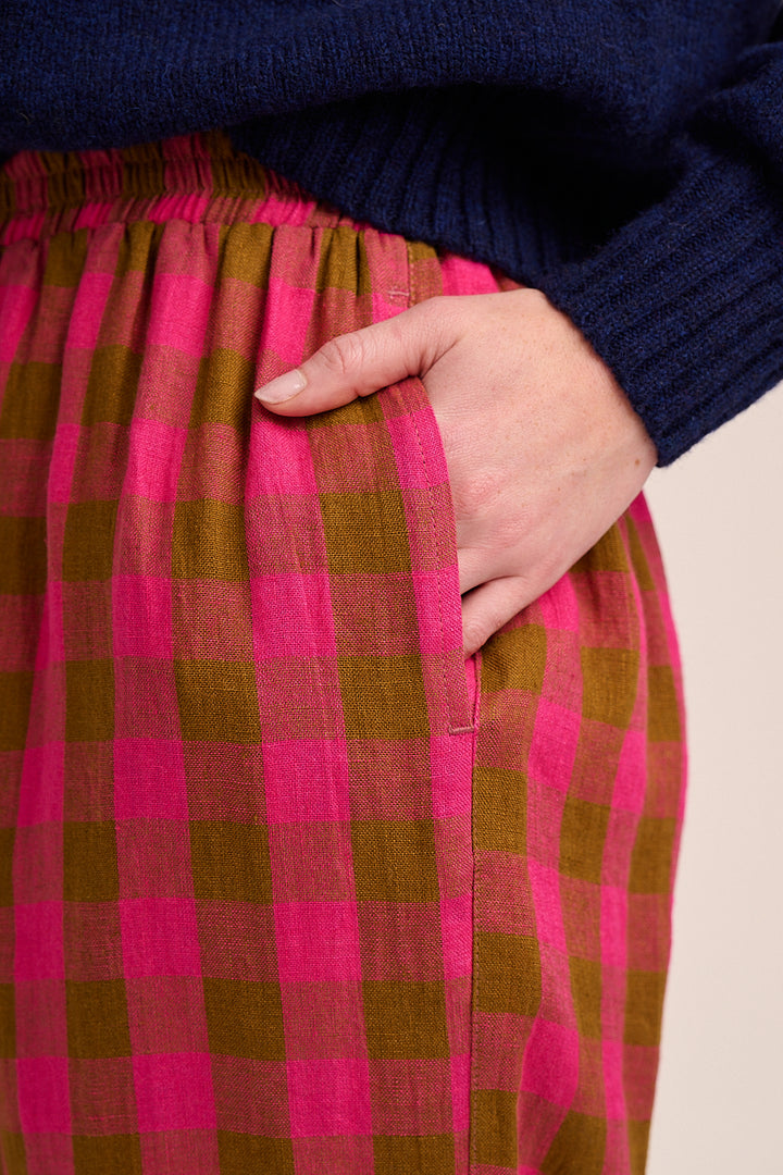 Peggy Linen Trousers - Rhubarb Toffee Check