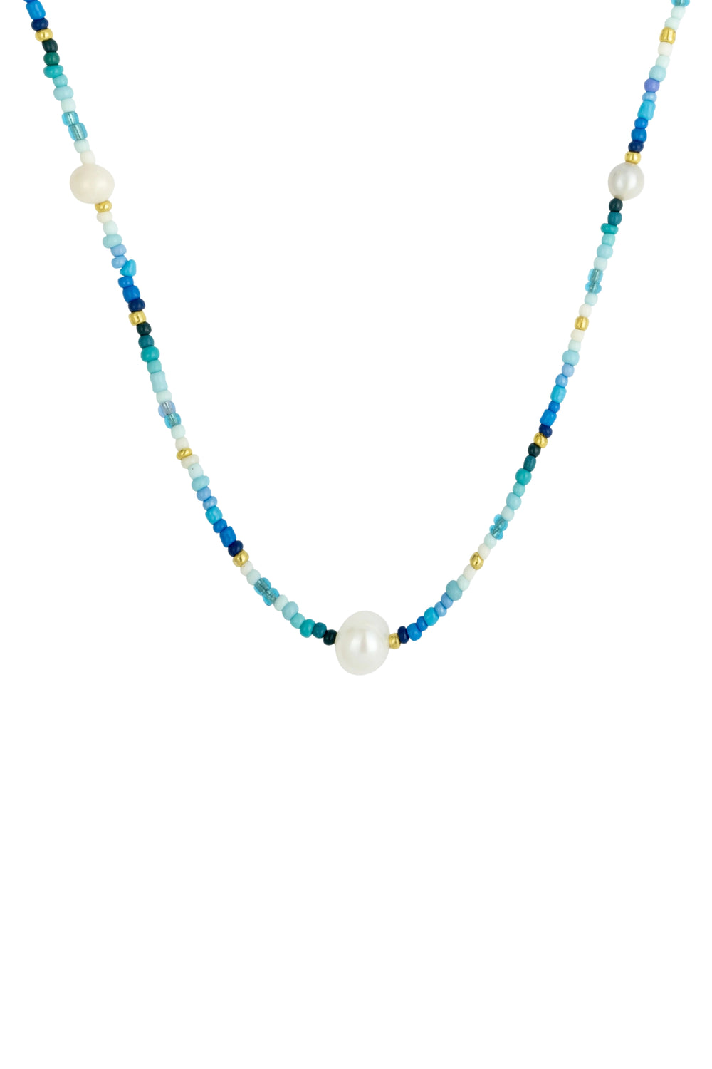 Hand-strung ocean blue bead choker with freshwater pearl accents — Mutha.Hood
