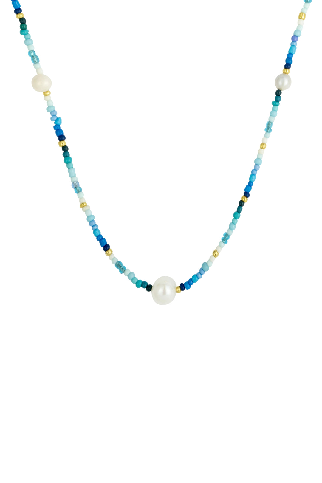 Hand-strung ocean blue bead choker with freshwater pearl accents — Mutha.Hood