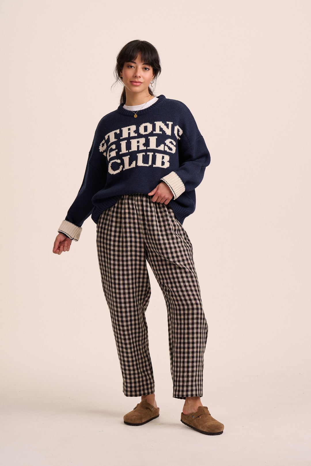 Peggy Linen Trousers - Black & Ecru Gingham