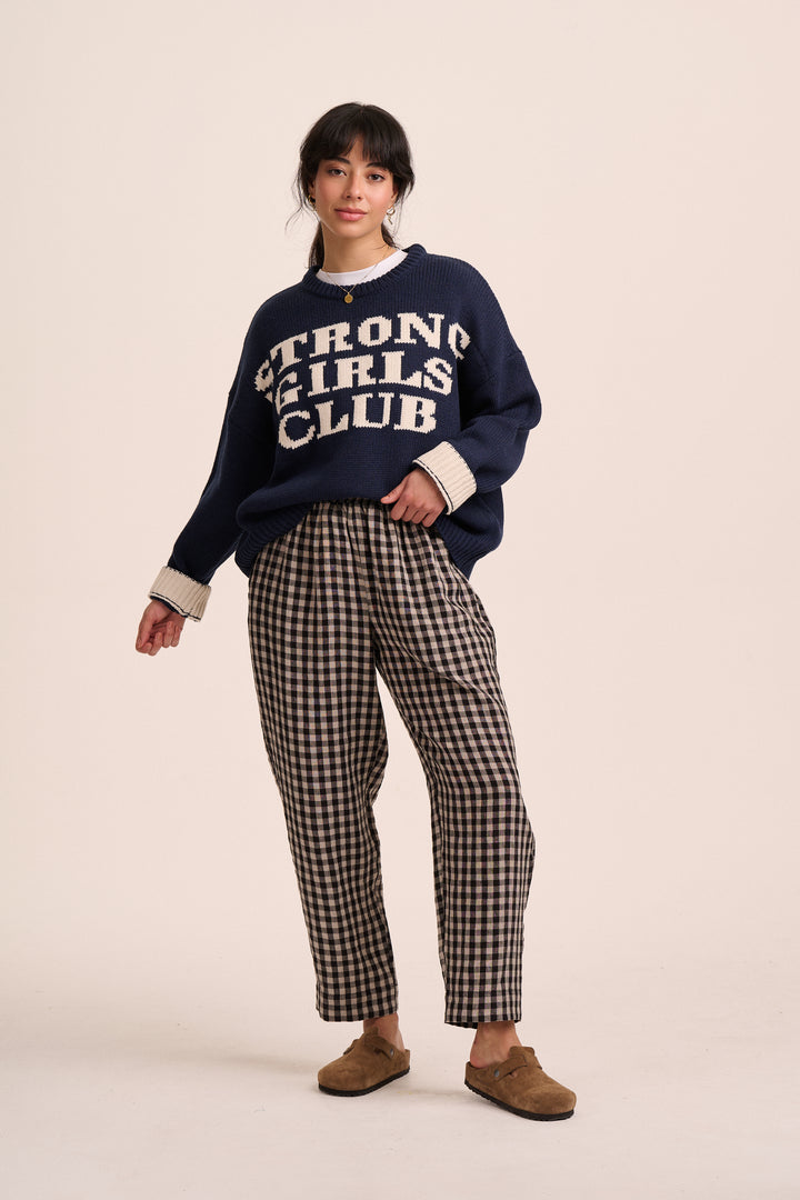 Peggy Linen Trousers - Black & Ecru Gingham