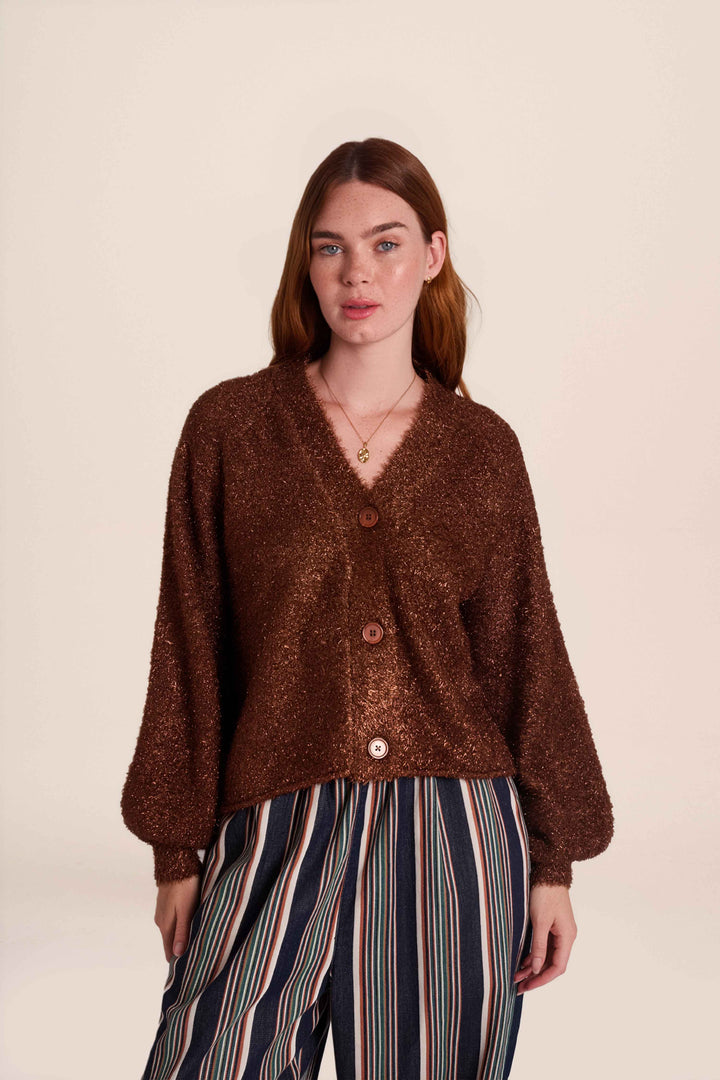 Sparkly Mabel Cardigan - Copper Espresso