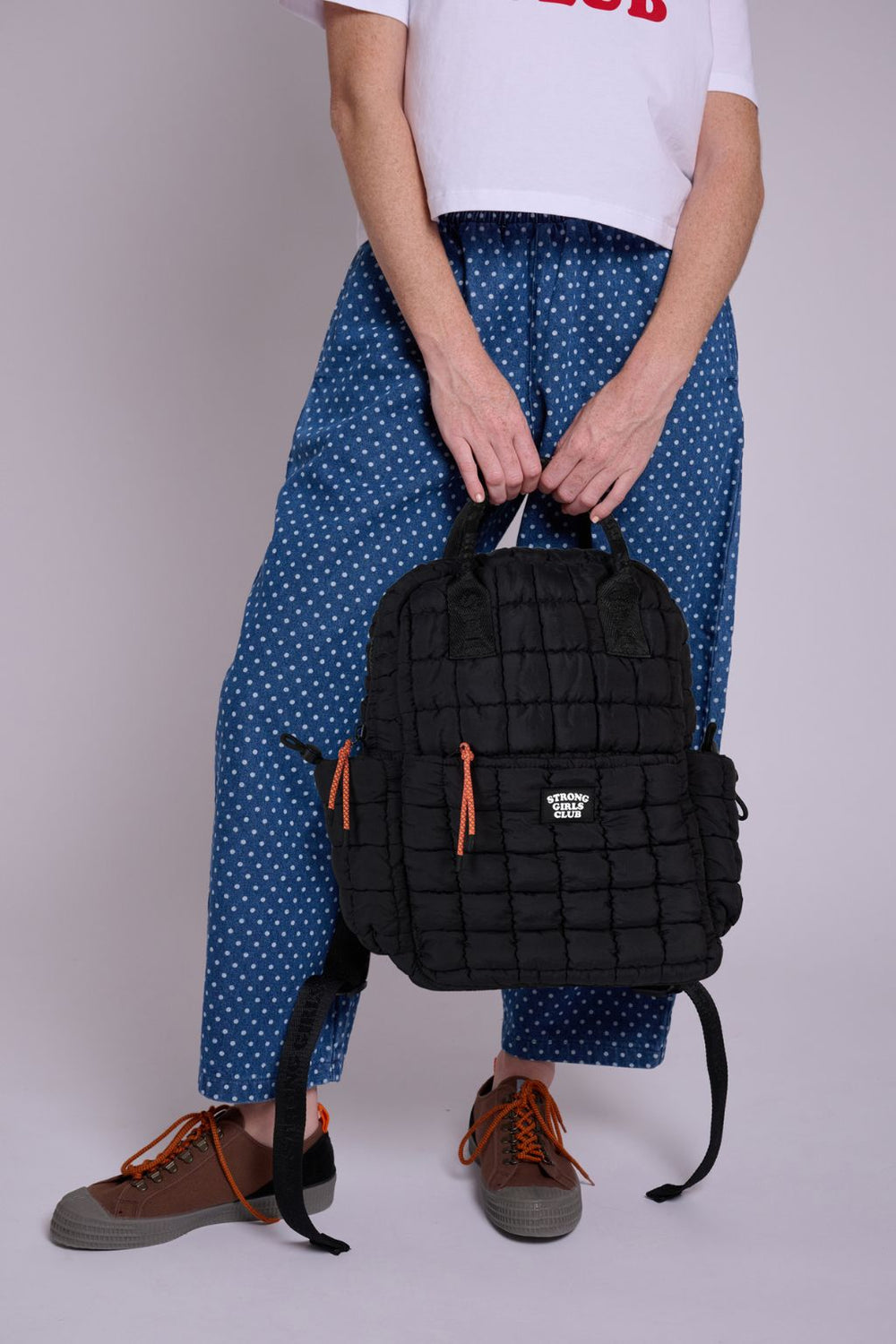 Dumpling Quilted Backpack - Black – back view / styled detail