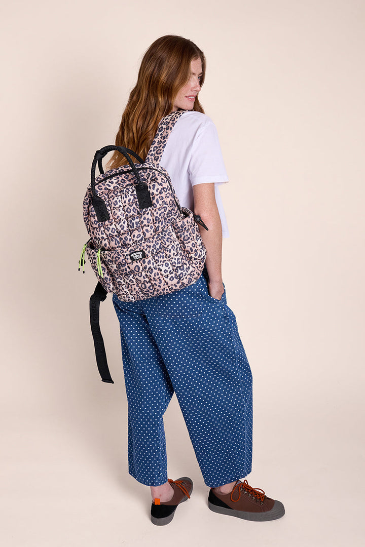 Dumpling Quilted Backpack - Leopard – back view / styled detail
