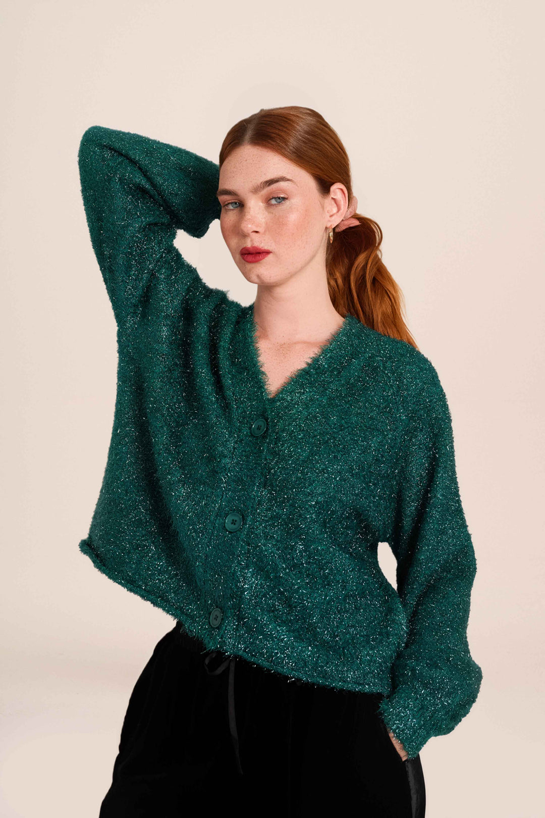 Sparkly Mabel Cardigan - Emerald Green