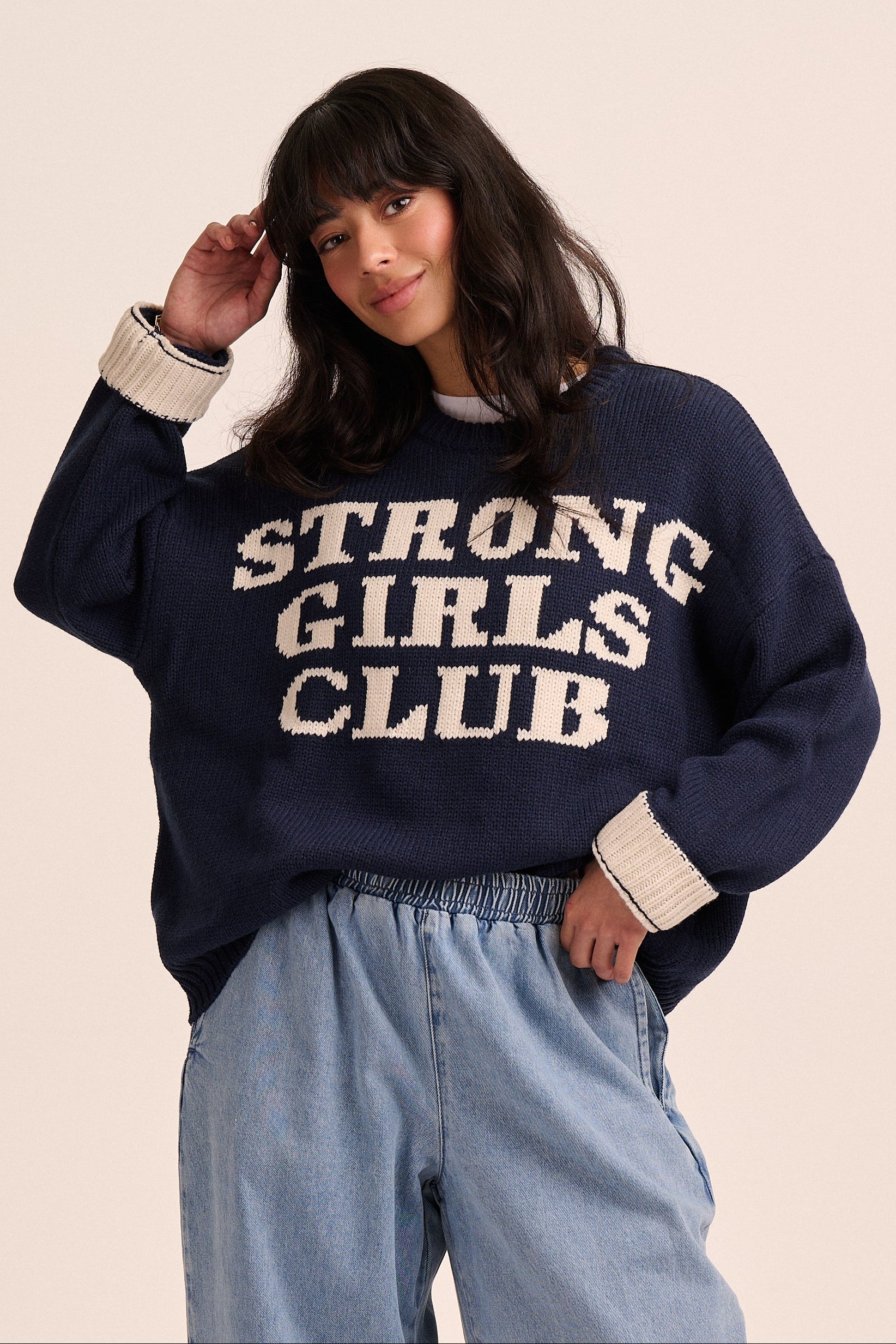 Knitted Strong Girls Club Jumper - Navy – Jumper from Mutha.Hood