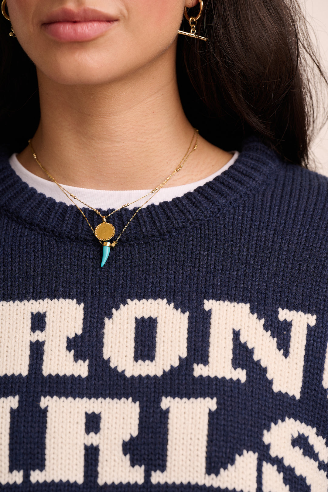 Knitted Strong Girls Club Jumper - Navy – back view / styled detail