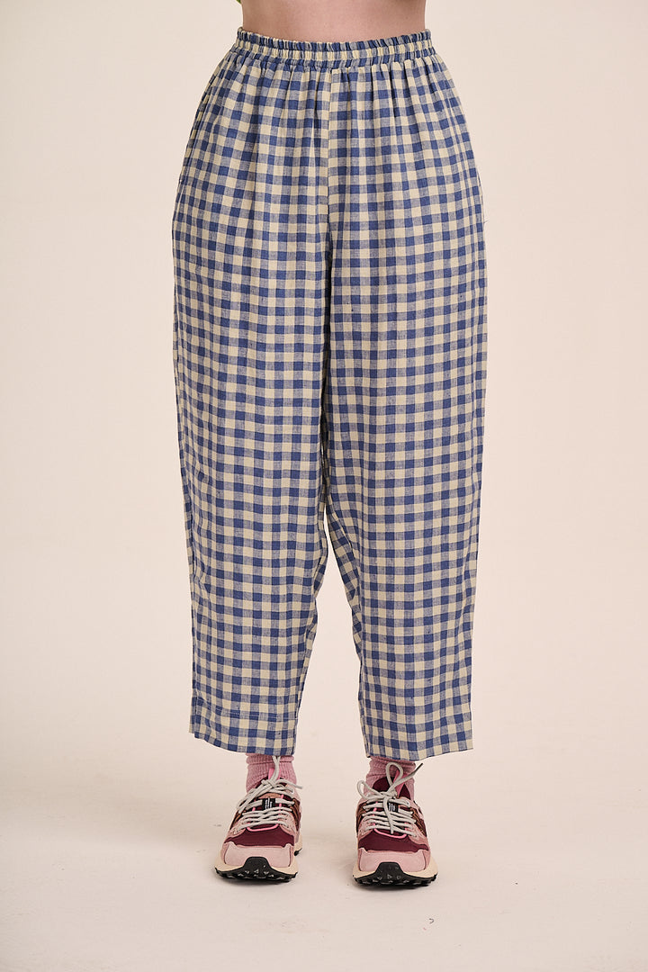 Peggy Linen Trousers - Blue Check
