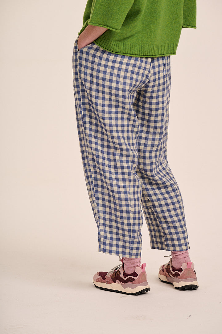 Peggy Linen Trousers - Blue Check
