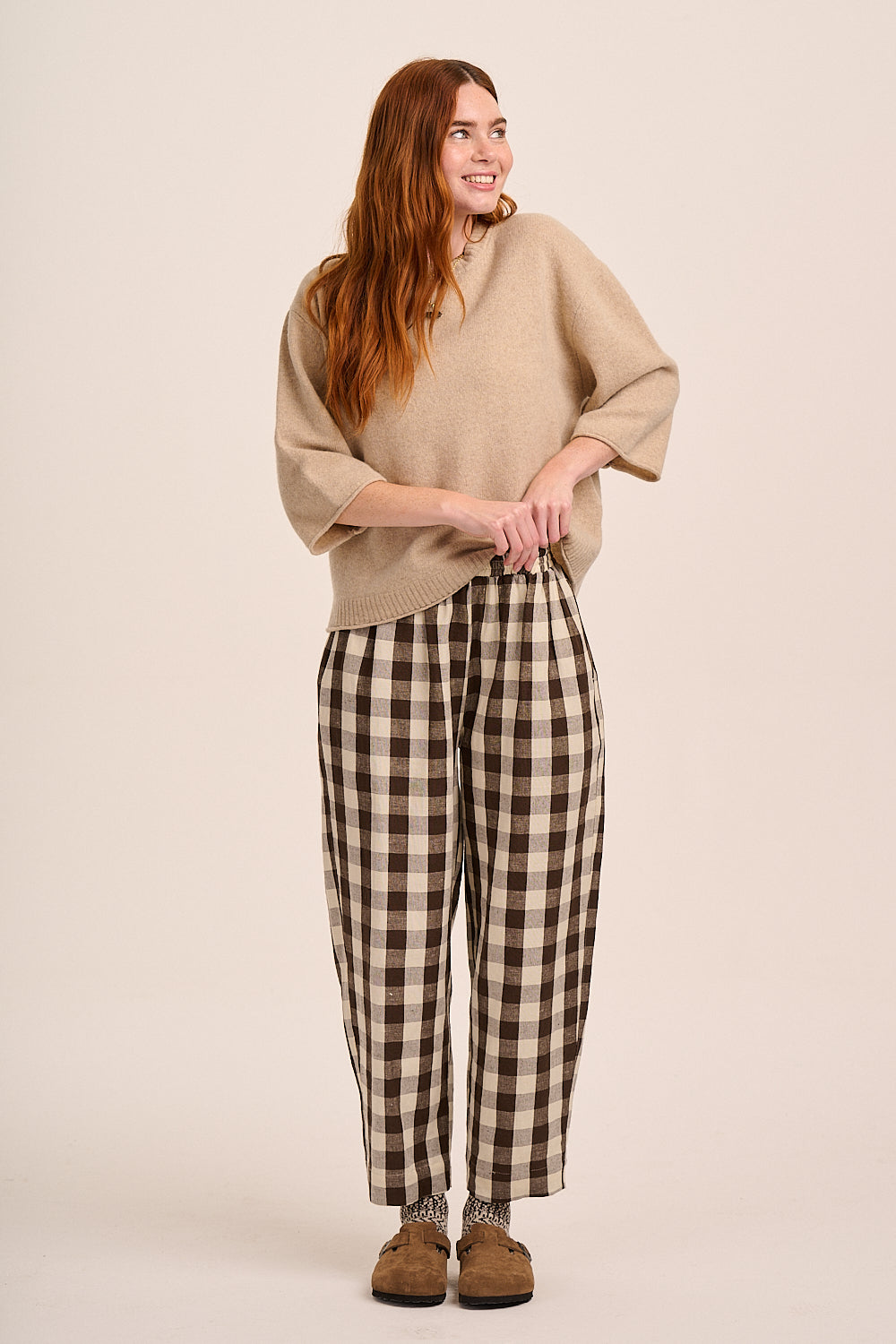 Peggy Linen Trousers - Cocoa Cream Check