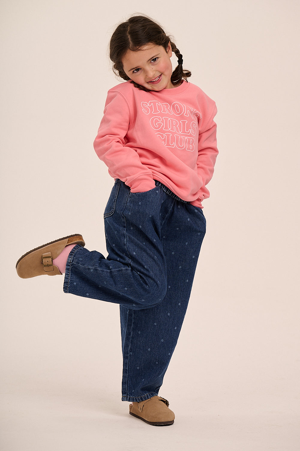 Strong Girls Club Kids Outline Sweatshirt - Coral Pink