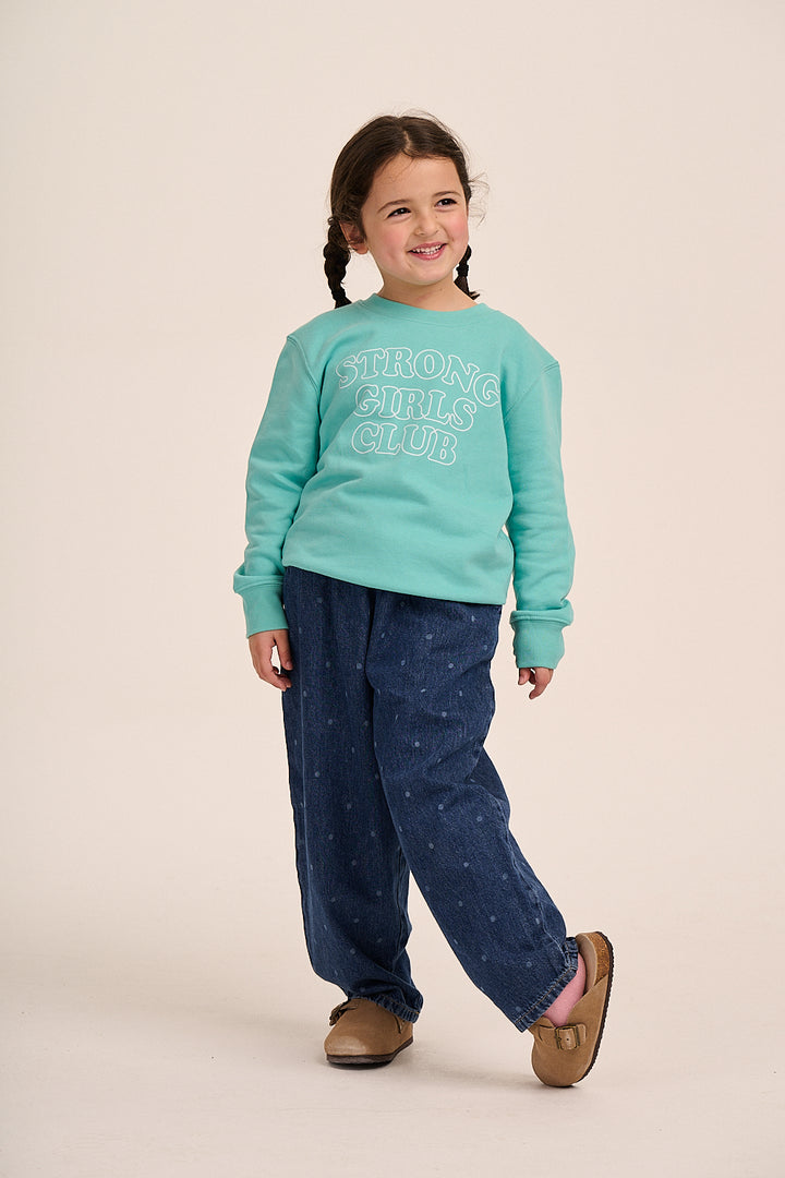 Strong Girls Club Kids Outline Sweatshirt - Aqua