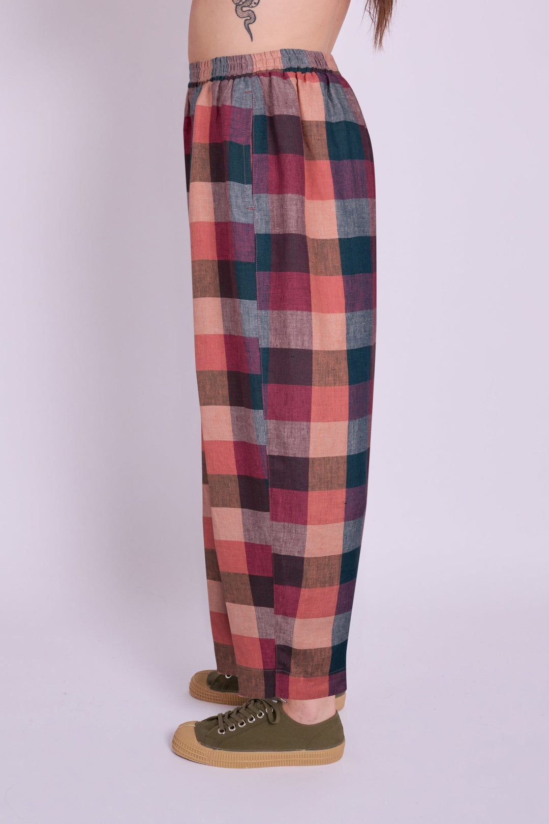 Peggy Linen Trousers - Berry Check