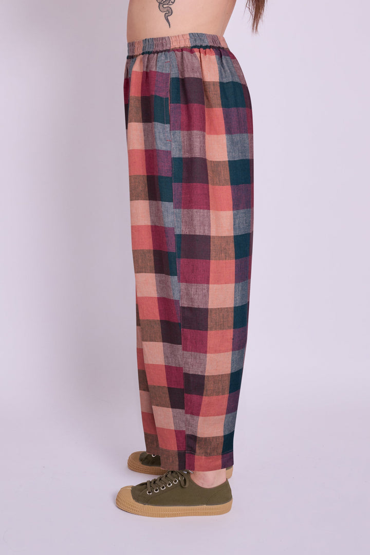 Peggy Linen Trousers - Berry Check