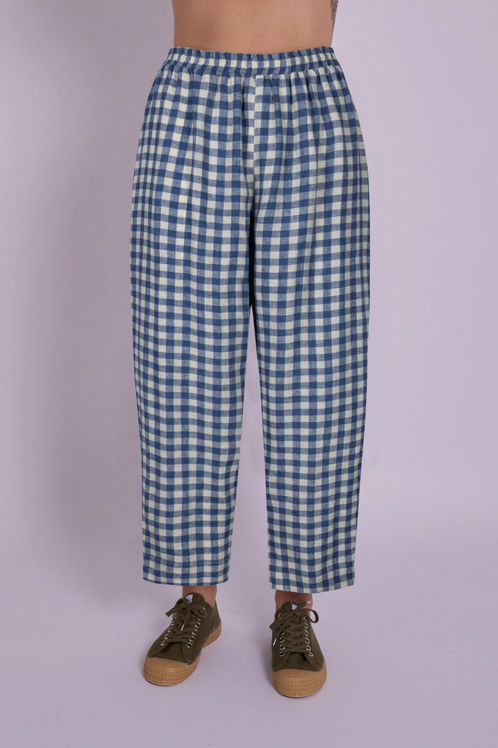 Peggy Linen Trousers - Blue Check