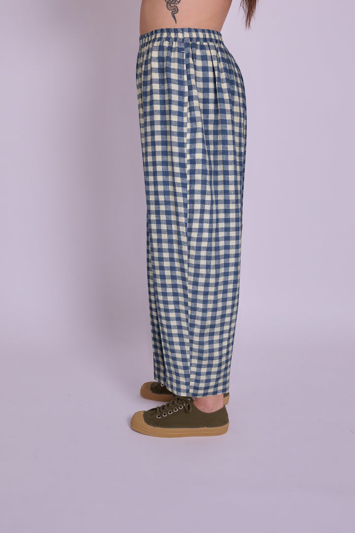 Peggy Linen Trousers - Blue Check